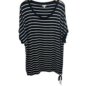 Zim & Zoe Shirt 22/44 Black & White Striped Side Tie Bottom Plus Size Top Womens
